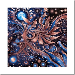 Other Worldly Designs- nebulas, stars, galaxies, planets with feathers Posters and Art